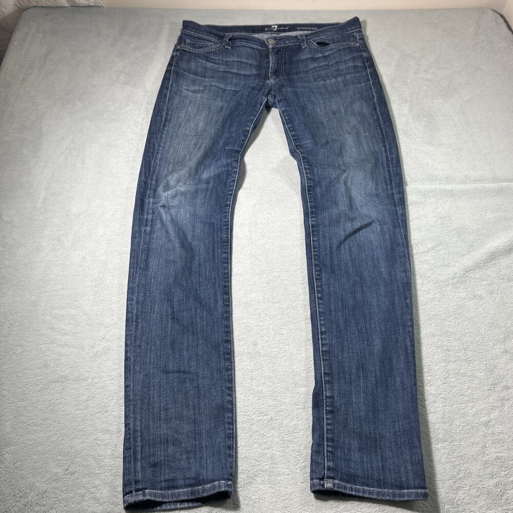 Y2K 2000s 7 For All Mankind Slim Straight Jeans Ws 31 35x33 Rhinestone Skinny